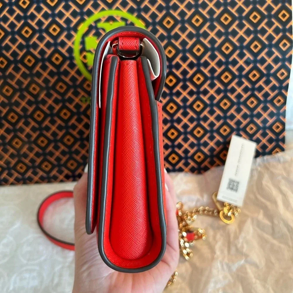 Tory Burch Emerson Chain Wallet Crossbody Bag Bright Samba Gold Red - Picture 3 of 14